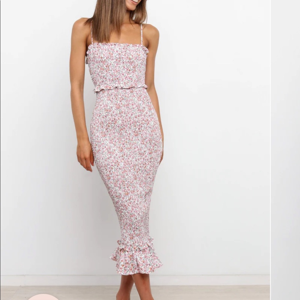 Floral Scrunched Midi Dress Bodycon